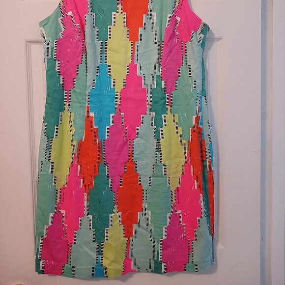 Cece Neon Geometric Pattern Sleeveless Woven Boho Dress Size 14 - Picture 9 of 10